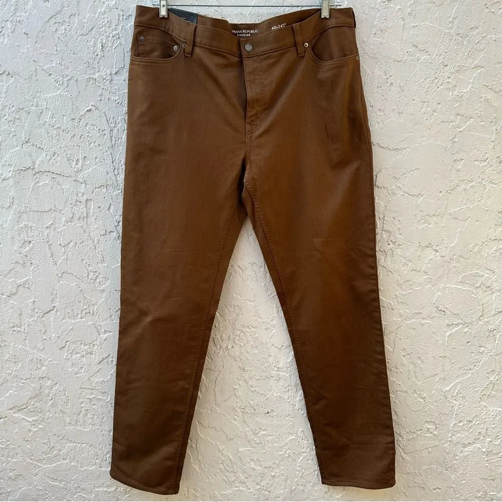 BANANA REPUBLIC Jeans Men 40/34 Traveler Slim Fit Tapered Stretch Brown‎